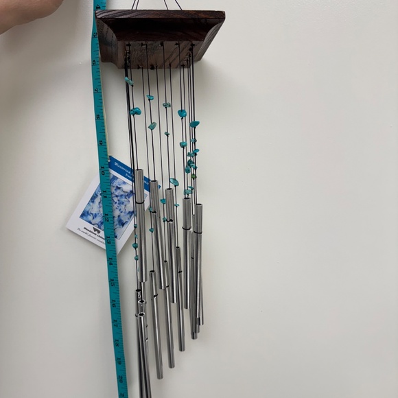 WOODSTOCK MYSTIC SPIRAL TURQUOISE Stone WIND CHIMES Wood Metal Feng Shui NIB NEW - Picture 4 of 17